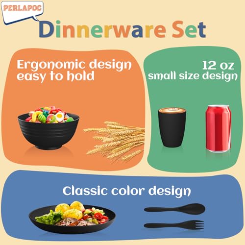 Image of Wheat Straw Dinnerware Sets, Unbreakable Kids Plates and Bowls Sets 20-Piece Service for 4, Alternative Plastic Outdoor Camping Dishes, Microwave & Dishwasher Safe - Black