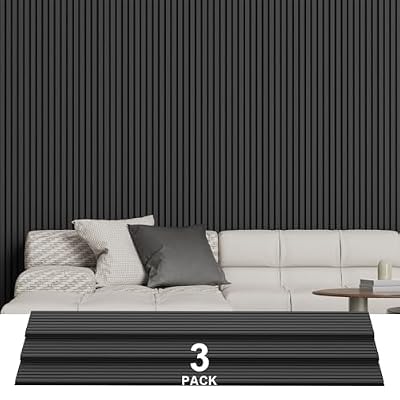 Sunlysound Wood Slat Acoustic Panels for Wall, 3 PACKS 94.5" x 12" (23.63ft²) 3D Fluted Sound Absorbing Panel, Wall Panels Sound Deadening Decor for Office, Home Theater, Studio (Black)