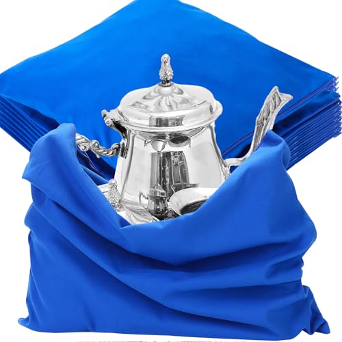 Sureio 10 Pcs Zippered Silver Storage Bags 18 x 18 Inch Jewelry Anti Tarnish Bag Silver Protector Cloth Pouch Velvet Silverware Polishing Storage Pouch for Home Kitchen Tableware Tool Supplies