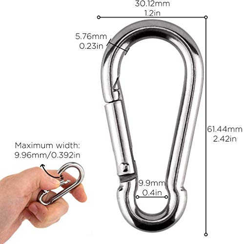 5 PCS Locking Carabiner Heavy Duty 304 Stainless Steel M6 Locking Carabiner Clip Gauge Steel Carabine Swivel Spring Clip for Outdoor Hiking Camping Fishing (Not for Climbing) - Image 4