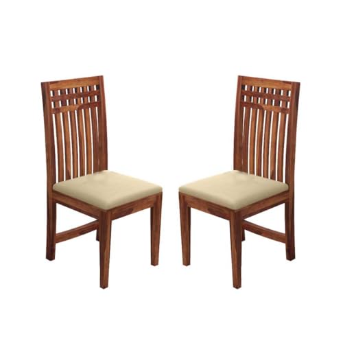 Image of Wooden Dining Chairs Only | Wooden Dining Chairs | Dining Room Furniture with Cushions | Dining Chair Set of 2 | Study Chair with Cushion for Dining Honey, Self Assembly