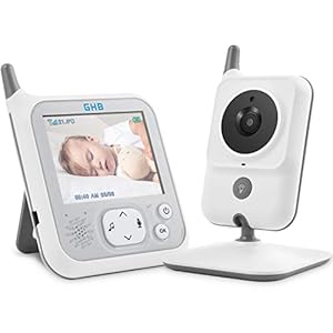 GHB Vigilabebés Inalámbrico con Cámara Visión Nocturna Monitor Bebé Pantalla LCD de 3,2 Pulgadas, Modo VOX, Sensor Temperatura, Nanas Incorporadas