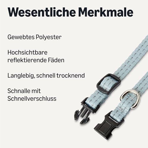 Amazon Basics Reflektierendes und Verstellbares Hundehalsband, mit D-Ring aus Metall und Schnellverschluss, Größe XS, Blau