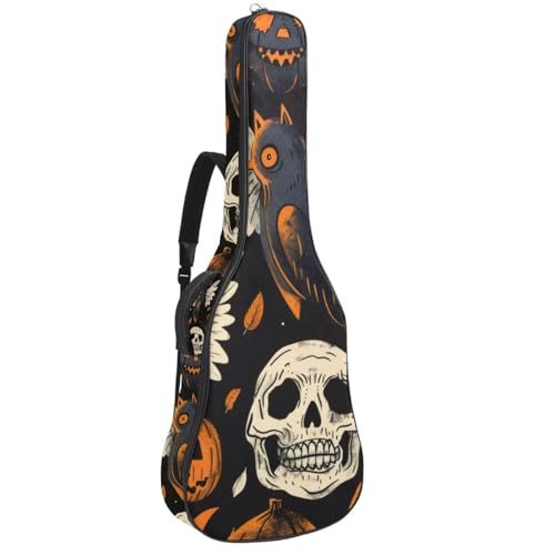 Housse de guitare acoustique 109 cm étui souple Oxford à motif crâne et citrouille