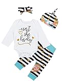 Newborn Baby Girl Clothes Cotton Long Sleeve Rompers+Stripe Pants+Hat+Headband 4Pcs Outfit Set White