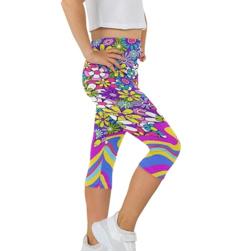 Children's Three-Quarter Yoga Leggings,Kids Teen Workout Cropped Leggings High Waisted Stretch Active Tights3