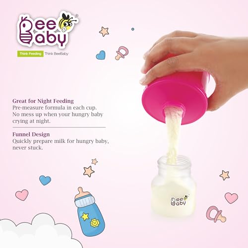 Image of BEEBABY Store and Feed Stackable Milk Powder Container. 3 Layer Multi-Storage, Multi-Functional Food and Milk Dispenser. 100% Bpa Free, Travel Friendly. 0 Months+ (Pink)