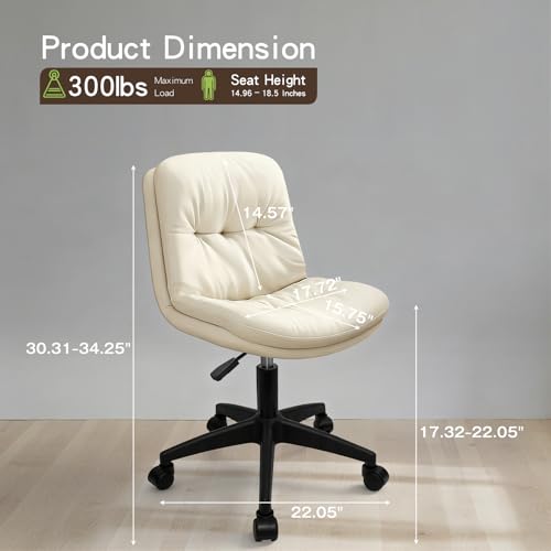 Image of Office Chair, Ergonomic Desk Chair with Padded Cushion & Backrest, Adjustable Height & 360 Swivel, Armless Task Chair for Home Office, Computer Desk & Vanity Beige