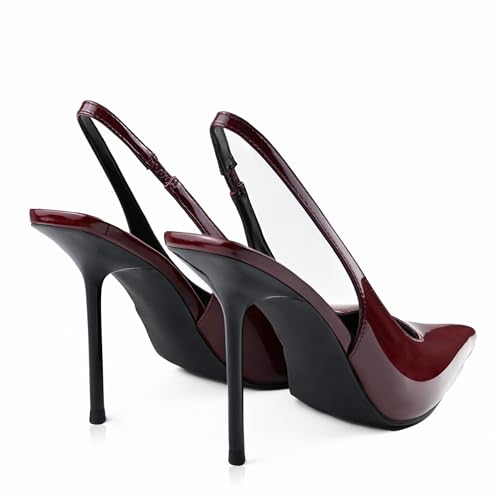 Image of Slingback Heels for Women Pointed Toe Stiletto High Heels Stretch Slip on Backless Patent Leather Fashion Comfortable Dress Pumps Shoes