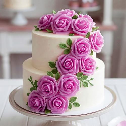 Image of 100Pcs Realistic Rose Red Artificial Rose Flower Heads, Fake Rose Red Foam Roses for DIY Wedding Decorations Baby Shower Centerpieces Home Party Valentine's Day Mother's Day Decor