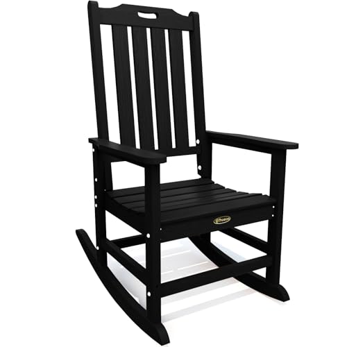 THOEOE Oversized Rocking Chair, Outdoor Rocking Chair for Adults, All Weather Resistant Porch Rocker for Lawn Garden, Black