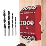 Winkelbohrloch-Führungslehre,30°/45°/90 ° Bohrschablone Ständer Halter für Abgewinkelte und Gerade Loch Halterung Senkrecht Dübelhilfe mit 4 Größen für Holzarbeiten oder DIY Projekt