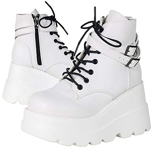 VOMIRA Platform Boots for Women, Chunky Heels Ankle Boots High Heel Wedges Lace-up goth Combat Boots