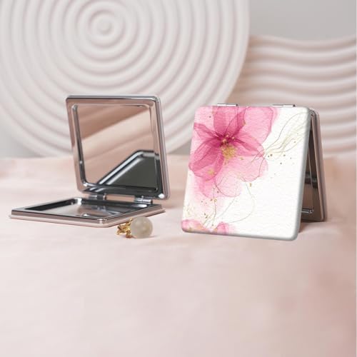 Espelho de maquiagem portátil com pintura a óleo texturizada, mini espelho portátil dobrável para cosméticos, espelho de retoque quadrado portátil flip-top adequado para mulheres em todos os cenários