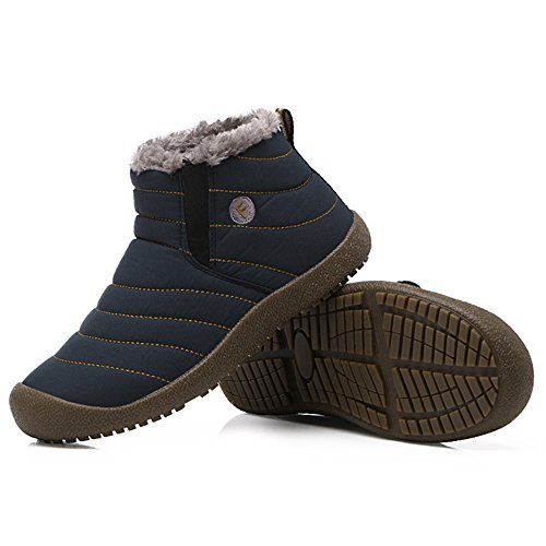 JACKSHIBO Snow Winter Boots for Women Men Waterproof Fur Lined Boots Outdoor Slip on Boots Blue High Top 8 Women/7.5 Men