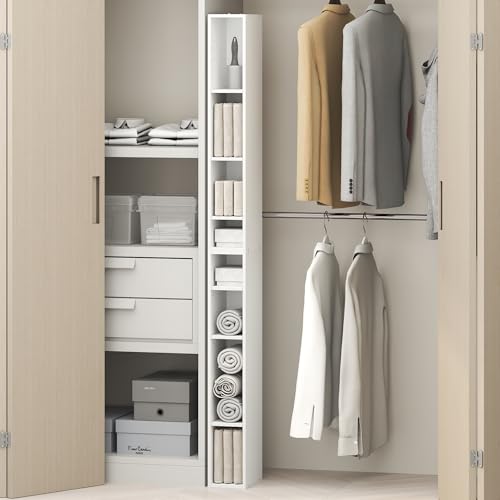 Image of Furinno Fulda 8-Tier Closet Organizers and Storage, Open Shelf, Storage Organizer, 6-Inch Width, for Closet, Bedroom, White