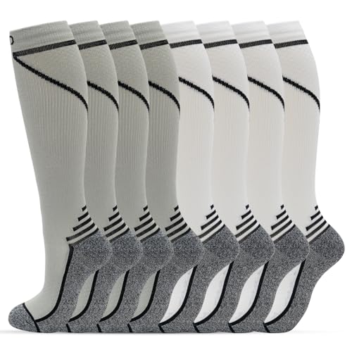 Image of fenglaoda 8 Pairs Compression Socks for Men & Women 20-30 mmHg Knee High Nurse Pregnant Running Medical and Travel Athletic