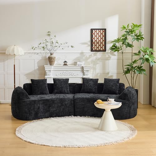 Image of 109-Inch Curved Boneless Modular Sofa Compressed 4-Seat Cloud Couch with 4 Pillows, Modern Curved Boneless Foam Sofa Floor Deep Seat Cloud Couch for Living Room Bedroom