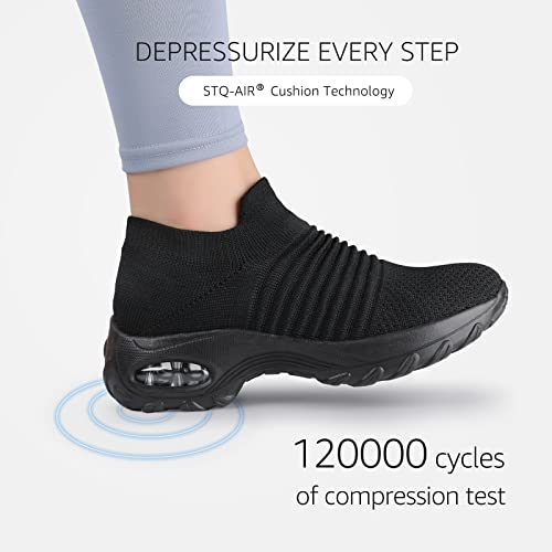 Stq Non Slip Work Shoes Women Slip On Walking Shoes Orthopedic Sneakers For Plantar Fasciitis Relief All Black 9.5 thumb #4