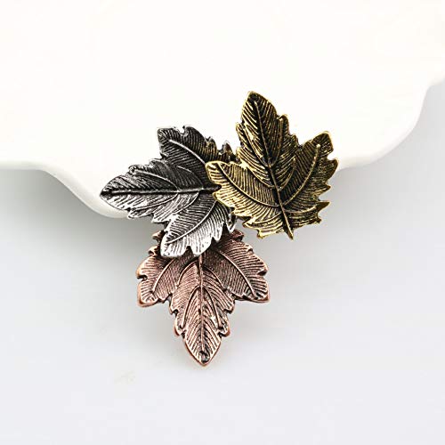 Image of Antique Plated Maple Leaves Brooch Suit Sweater Collar Lapel Metal Pin Leaves Brooches Accessories