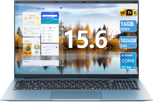 Naclud 15.6インチ ノートパソコン Windows 11 ノートパソコン 16GB RAM 1024GB SSD Core i3-10100Y CPU (最大3.9GHz) IPS FHD ディスプレイ バックライトキーボード WiFi 6 53