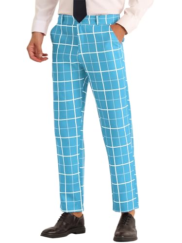 Lars Amadeus Plaid Dress Pants for Men's Business Slim Fit Flat Front Checked Pants