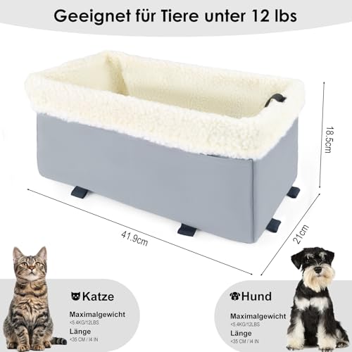 Hunde-Autositz für kleine Hunde und Katzen, Erhöhter Hundesitz für Hunde mit weichem Plüsch, Haustierautositz mit Metallrahmen für Vorder- und Rücksitz bis zu 5.4KG (Grau, Klein)