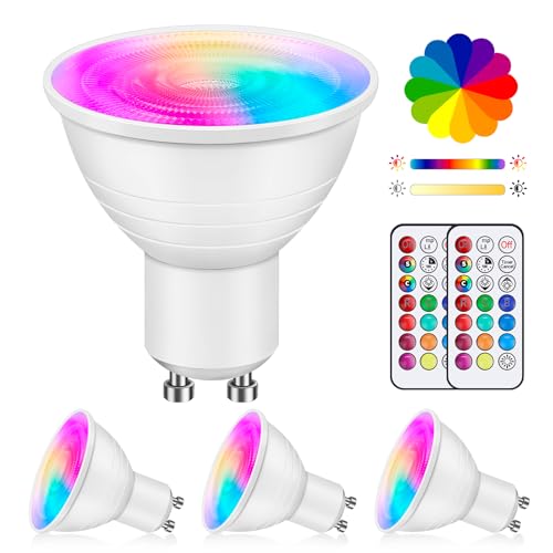 Liuyife 4 Pack Spots LED Multicolores GU10 5W à Intensité Variable, Ampoule à Changement De Couleur Avec Télécommande, Ampoule Réflectrice RGB + Blanc Chaud Pour Un éclairage Quotidien Et D'ambiance