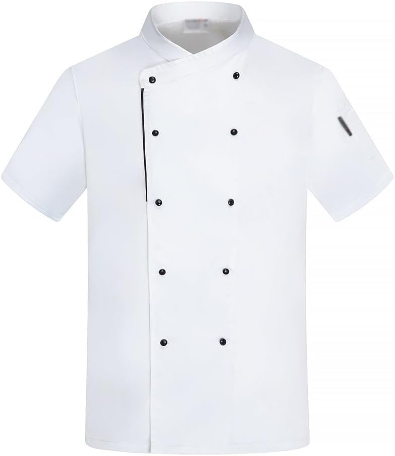 Double-Breasted Unisex Chef Coat with Pocket Summer Breathable Chef Jacket Kitchen Canteen Uniform Restaurant