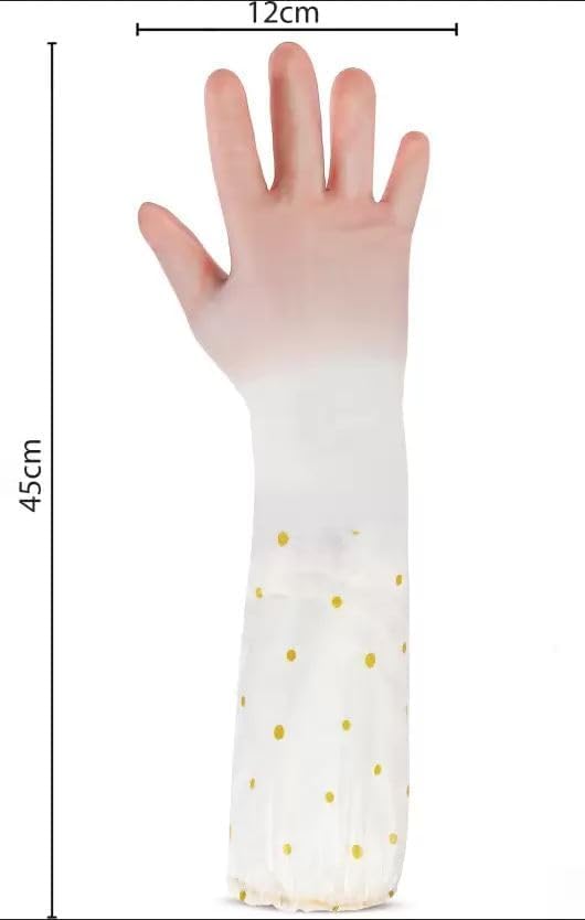 Image of Heavy Duty Hand Gloves For Dishwashing, Gardening, Kitchen Cleaning Non-Slippery & Durable Long Elbow Length(Inner Cotton Lining For Comfort) (Peach)