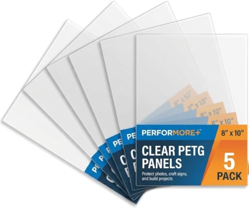 Image of Performore 5 Pack of 8x10 Inch Plexiglass Sheet with Protective Film, 0.04 inch (1mm) Thick PETG Panels, Clear Acrylic Plastic Sheet - Picture Frame Glass Replacement, Flexible Acrylic Sheet