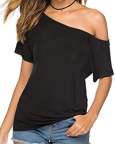 Women's Casual Sexy Off Shoulder Tops T Shirts, 80s 90s Neon Outfit Short Sleeve Oversized Party Costumes