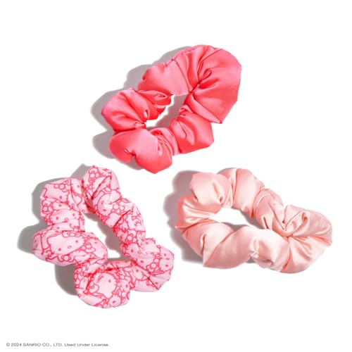 Image of Hello Kitty x Kitsch Matte Satin Scrunchies for Women - No Crease Hair Ties No Damage | Scrunchies for All Hair Types | Stylish & Comfortable, For Ponytails & Buns | Ideal Gifts for Women - 3pcs