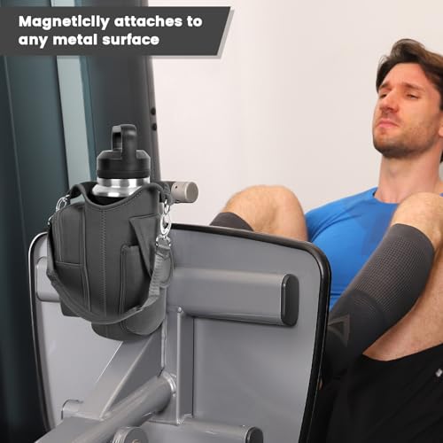 Image of icolor Magnetic Gym Bag Water Bottle Holder Carrier with Phone Pockets & Shoulder Strap Small Gym Bag 5 Built-in Magnets Gym Accessories Organizer Magnetic Bottle Pouch for Men Women (Gray)