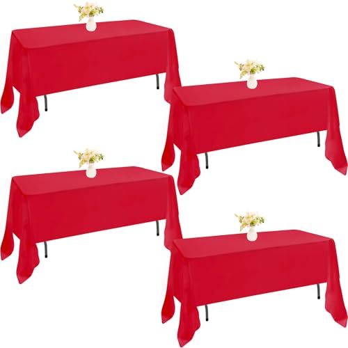 Image of 4 Pack Rectangle Tablecloth 60x126 Inch Red Washable Polyester Table Cover for Wedding Dining Table Buffet Parties Banquet Decoration(Red)