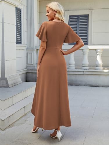 Image of QMZ Wedding Guest Dresses for Women V Neck Cocktail Dress Ruffle Sleeve A Line Evening Party Formal Dresses for Women