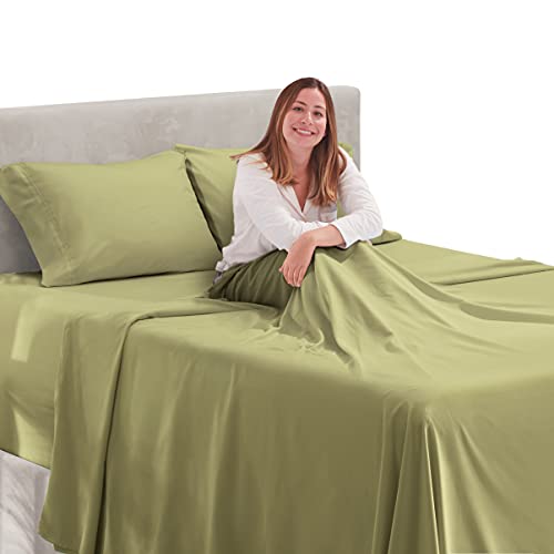 Image of Hearth & Harbor Extra Deep Pocket Split King Sheets - 5 Piece Hotel Luxury Bed Sheets Set Fits Up to 24 inch Mattress - Soft & Breathable Luxury Split King Bed Sheet Set, Split King, Sage Olive Green