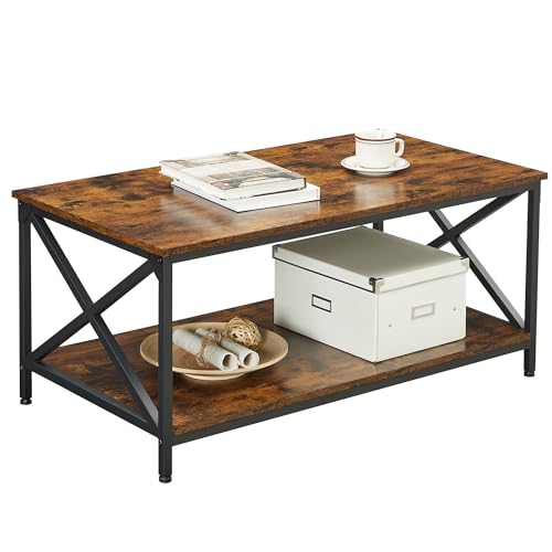 VASAGLE Industrial Farmhouse Coffee Table with Storage Shelf