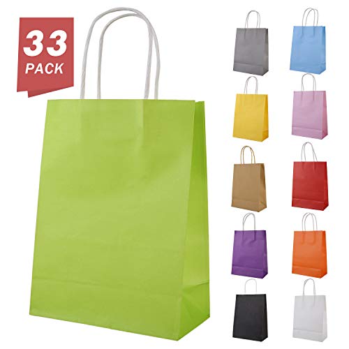 Ywinler Paper Party Bags, 33 Pieces Kraft Paper Bags Party Bags Gift Bag with Handle for Christmas Birthday Wedding Parties (22*8*16)