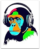 Monkey Wearing Headphones 11x14 Unframed Print – Pop Art Meets Urban Culture, Playful & Cool, Great for Music Studios, Gaming Rooms, Dorm Rooms, Creative Offices, Cafés, Urban Apartments & Fans
