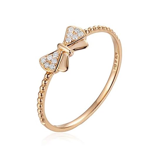 AMDXD Oro 18K Anillo, Anillo Mujer San Valentín Bowknot Diseño 0.05ct Blanco Redonda Diamante, Oro Rosa, Tamaño 21 (Perímetro: 61mm)