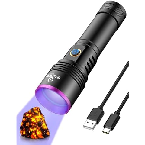 Esgofo UV Flashlight 365nm Powerful, Large 4-Core High Power LED Ultraviolet Blacklight Rechargeable USB C, Handheld Big Ultraviolet Black Flash Light for Pet Urine Detection Scorpion Resin Curing Cover