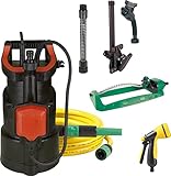 Lieferumfang: DrainPress 3200/24 mit Anschlusskabel, ein Schnellkupplungsanschlussstück, Gartenbrause, Beregner, Regenfasszubehör, eine Gebrauchsanweisung