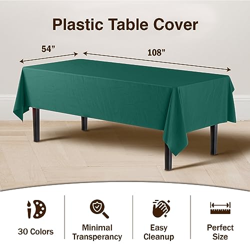 Image of Party Solids Dark Green Rectangular Plastic Tablecloth - 54x108 Inch, Pack of 24