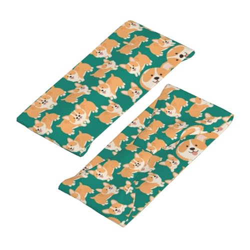 Boys Girls Sports Sweat Bands, Boho Style Long Head Band for Yoga Travel Spa, Cool Cute Corgi Puppies Dogs Art Headdress Hair Accessories4