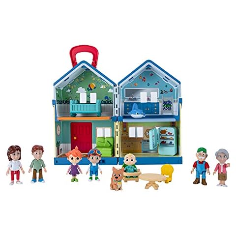 CoComelon Deluxe Family House Playset with Music and Sounds - Includes JJ, Family, Friends, Shark Potty, Crib, Sofa, Chair, High Chair, Dining Room Table, Fridge, Activity Sheet - Amazon Exclusive Cover