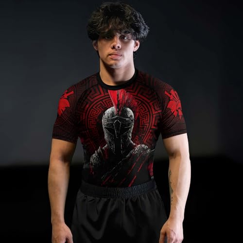 Spartan Guardian Men's Rash Guard Short Sleeve BJJ Rashguard for Men Jiu Jitsu Rash Guard Tight Compression Shirt4