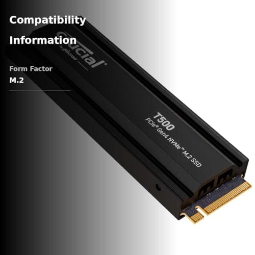 image for Crucial T500 1TB Gen4 NVMe M.2 Internal Gaming SSD with Heatsink, Up t