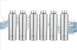 VRIND Stainless Steel Water Bottle, 1 Litre, Silver | Leak Proof | Office Bottle | Gym Bottle | Home | Kitchen | Hiking | Treking Bottle | Travel Bottle (1000 ML) (Pack of 6)