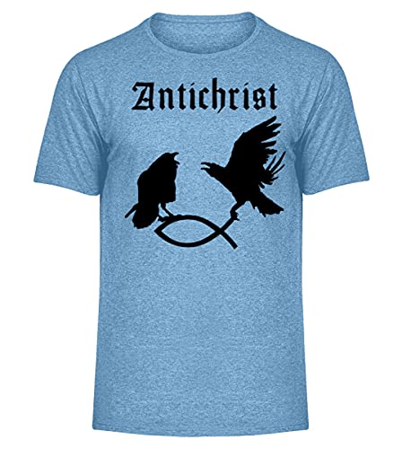 T-shirt homme corbeau attrape-poisson Antichrist bleu ciel chiné vêtement coton mélangé S